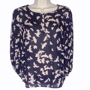 Maeve Anthropologie Ryukyu Bird Print Peasant Top